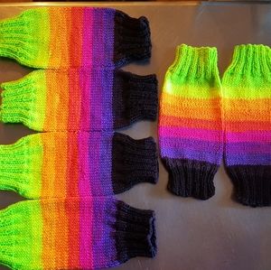 Home made knitted rainbow leg warmers